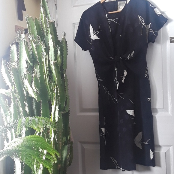 Sears Dresses & Skirts - Vintage 80s Hawaiian floral dress tie top black embossed print